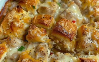 Casserole de poulet, biscuits et bulles
