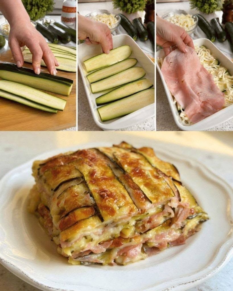 Lasaña de calabacin au jambon et mozzarella