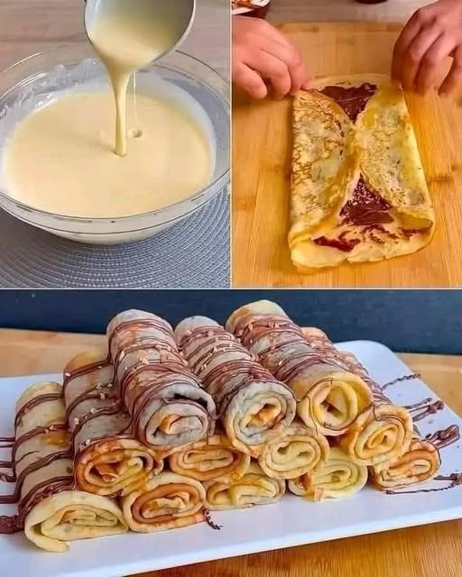 Crêpes moelleuses au chocolat roulées