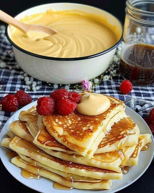 Je mélange du lait avec de la crème dessert pour les crêpes, c’est le meilleur de tous les temps !