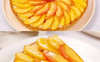 Tarte aux pêches et aux amandes avec un cœur de framboises : un dessert de maître pâtissier