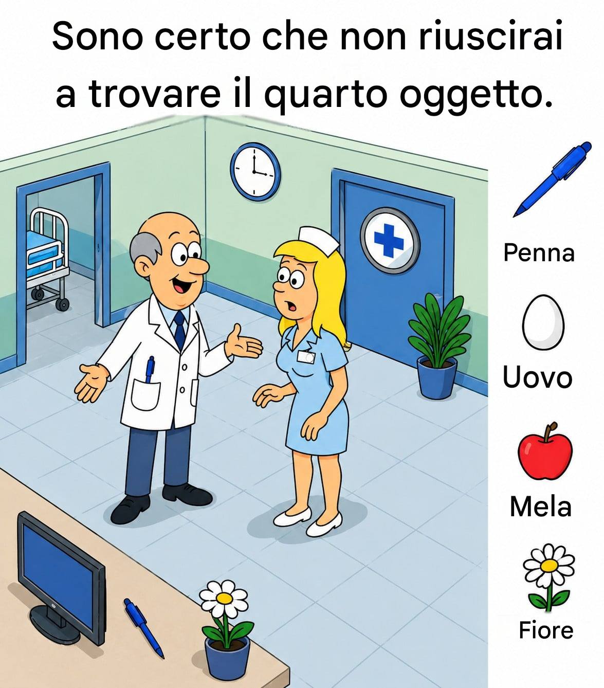 Trouvez le stylo, l’œuf, la pomme et la fleur. La réponse se trouve dans le premier commentaire.👇