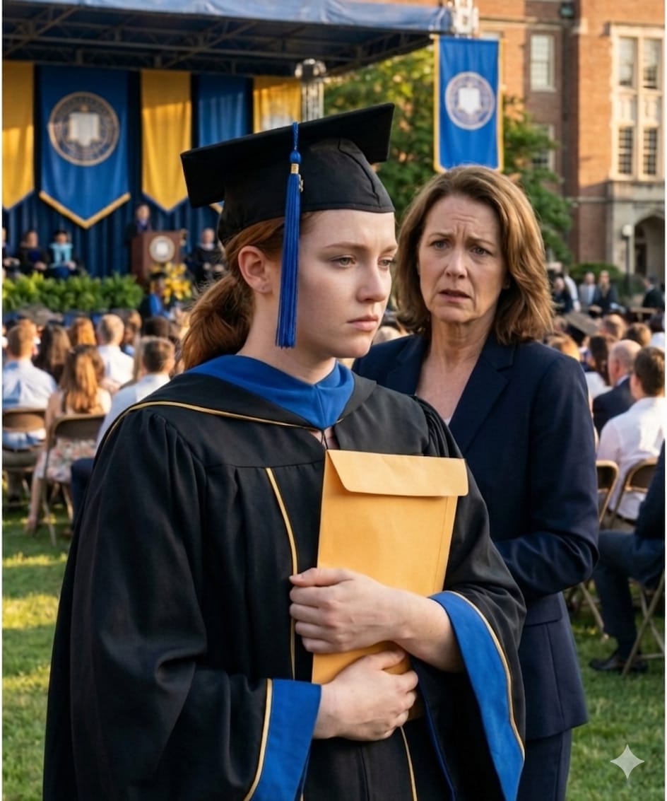 Lors de ma remise de diplôme, mon père a soudainement annoncé qu’il me déshéritait. « Tu n’es même pas ma fille biologique », a-t-il déclaré. Un silence de mort s’est abattu sur la salle. Je suis montée à la tribune, j’ai souri et j’ai dit : « Puisque nous allons révéler des secrets génétiques… » J’ai alors ouvert l’enveloppe, et sa femme a pâli.