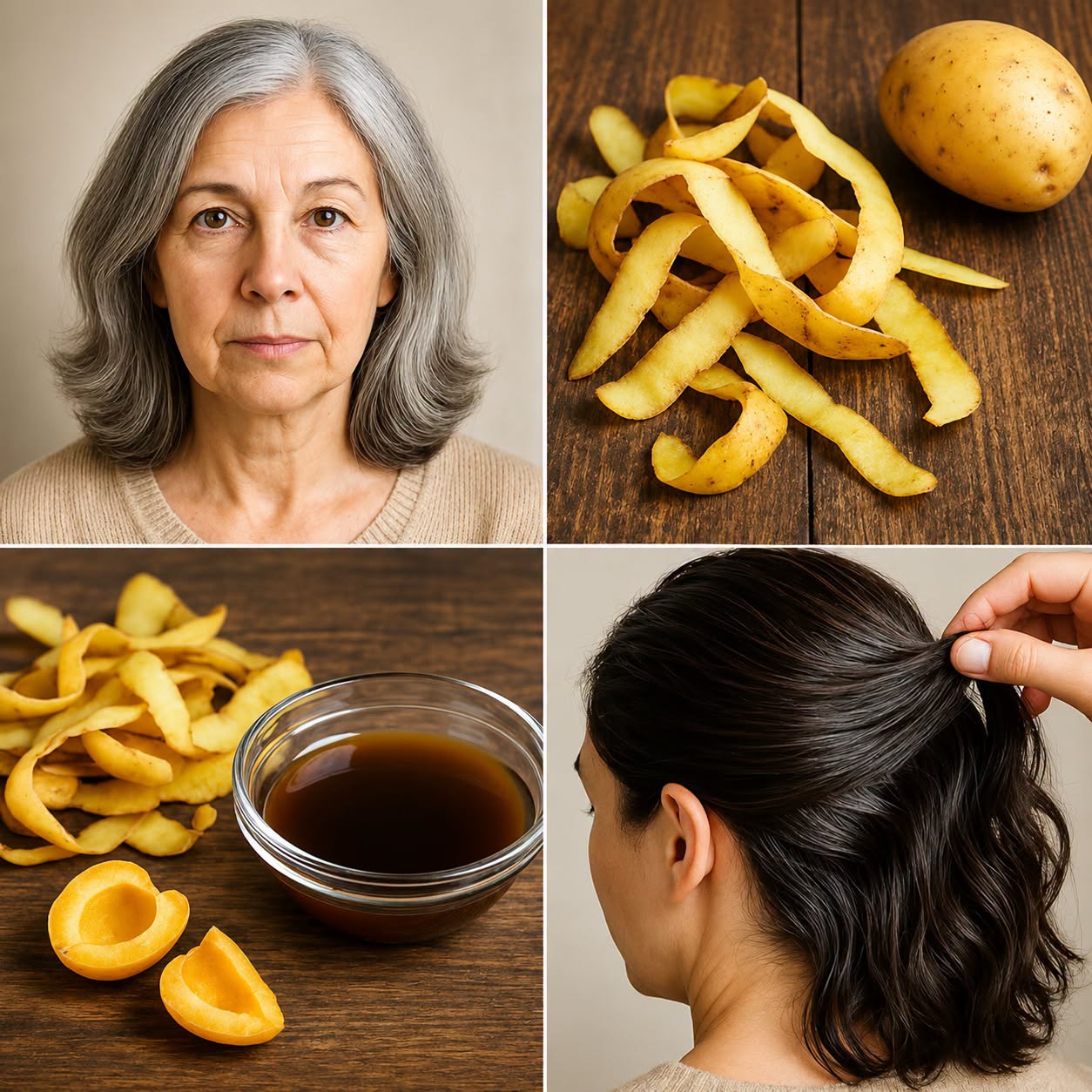 Réduisez les cheveux gris naturellement grâce à un traitement maison à base de pelures de pommes de terre.