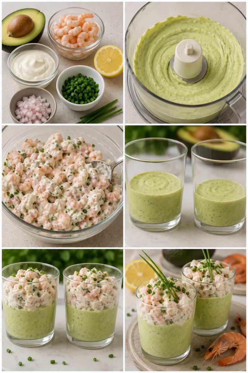 Verrines avocat-crevettes à la sauce citronnée (ou guacamole)