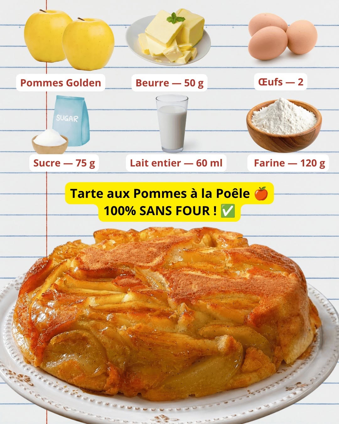 Tarte aux Pommes Caramélisées à la Poêle (Sans Four) — Fondante, Moelleuse et Ultra Gourmande !