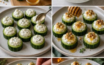 Bouchées de concombre au chèvre frais, miel et noix