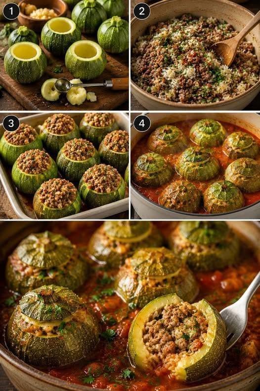 Courgettes rondes farcies à la viande et au riz